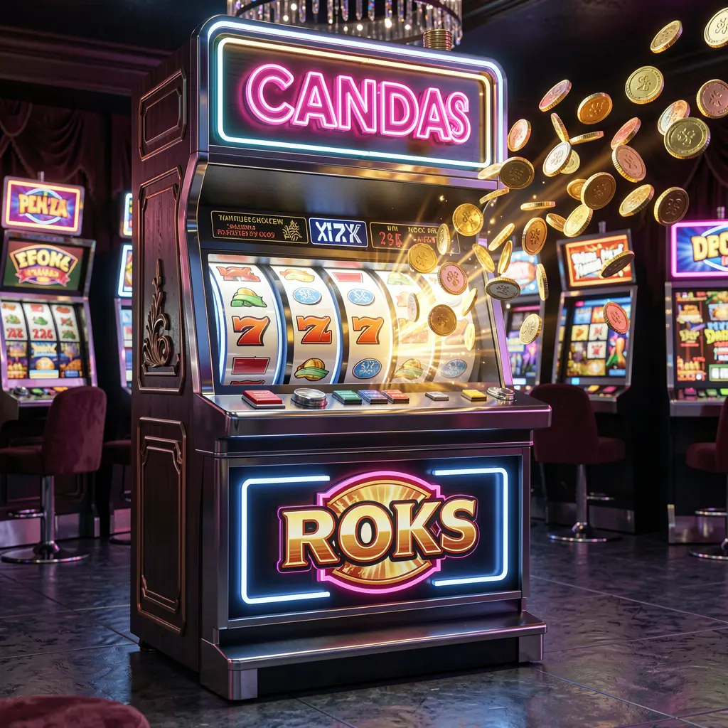 Close up of a modern slot machine with bright symbols and jackpot coins highlighting premium slot gameplay on IS77 for players in India
